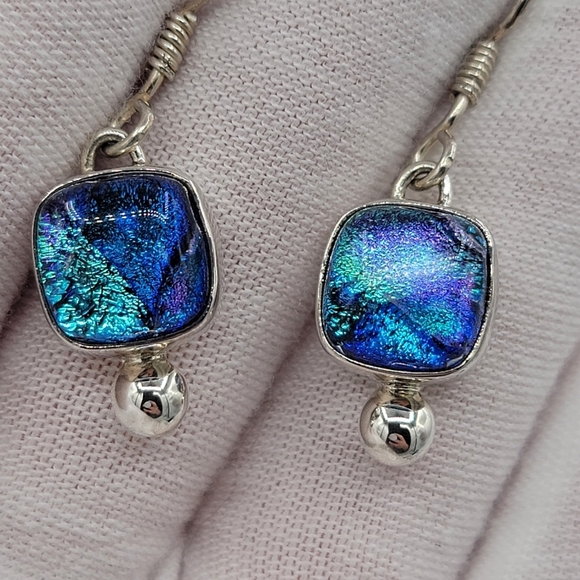 925 Silver Earrings Dichroic Glass #2463 - Picture 7 of 8